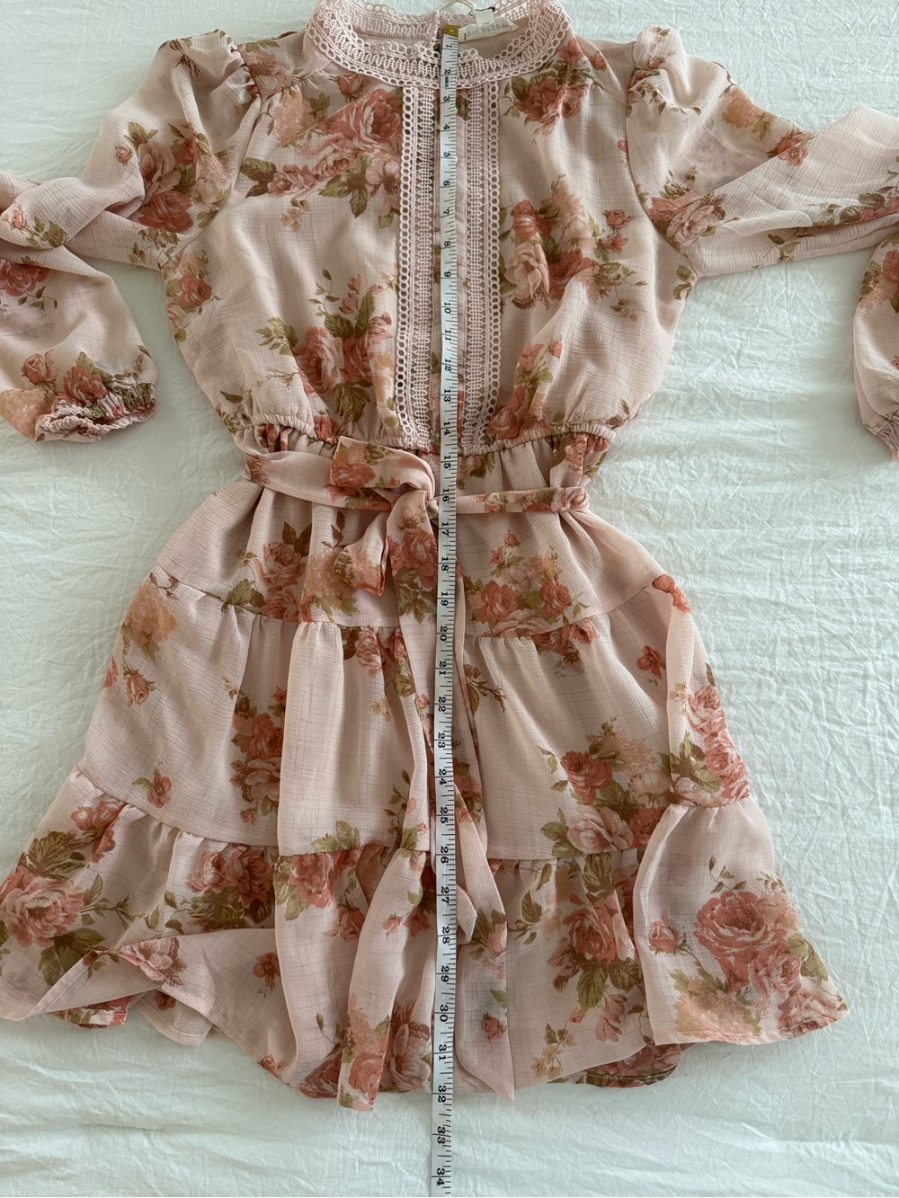 Blu Pepper Blush Floral Lace-Trim Long Sleeve Tiered Mini Dress - Picture 10 of 14